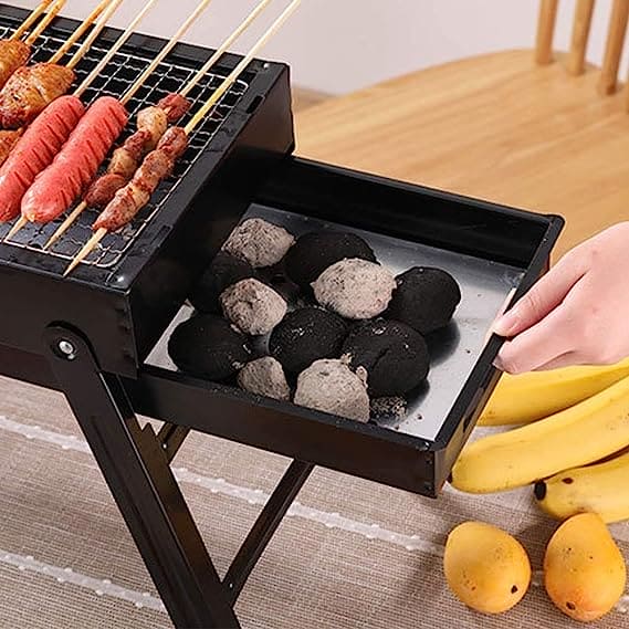 Ashtray BBQ Grill, Charcoal Grill With Stand, Drawer Type Ash Accumulator, Stainless Steel Portable BBQ Tool, Rectangular Charcoal Barbecue Flood Smoke Grill, Iron Portable Folding Charcoal Barbecue Grill for Outdoor, Camping Hiking Picnic Patio Smokers