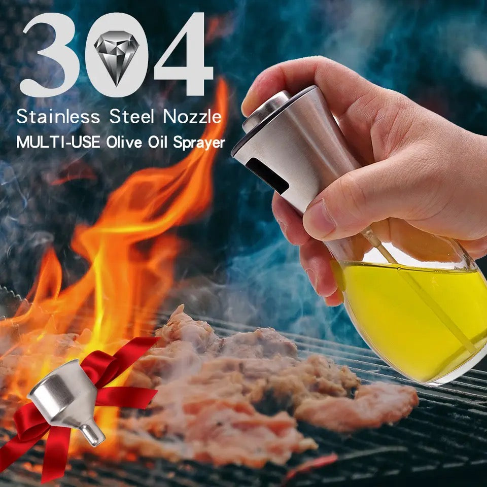Oil Spray Pot, 200ml Cooking Oil Bottle, Stainless Steel Pump Oil Dispenser, BBQ Cookware Tool,  Leak Proof Bottles with Non Slip Handle, Automatic Cap and Stopper for Kitchen Cooking