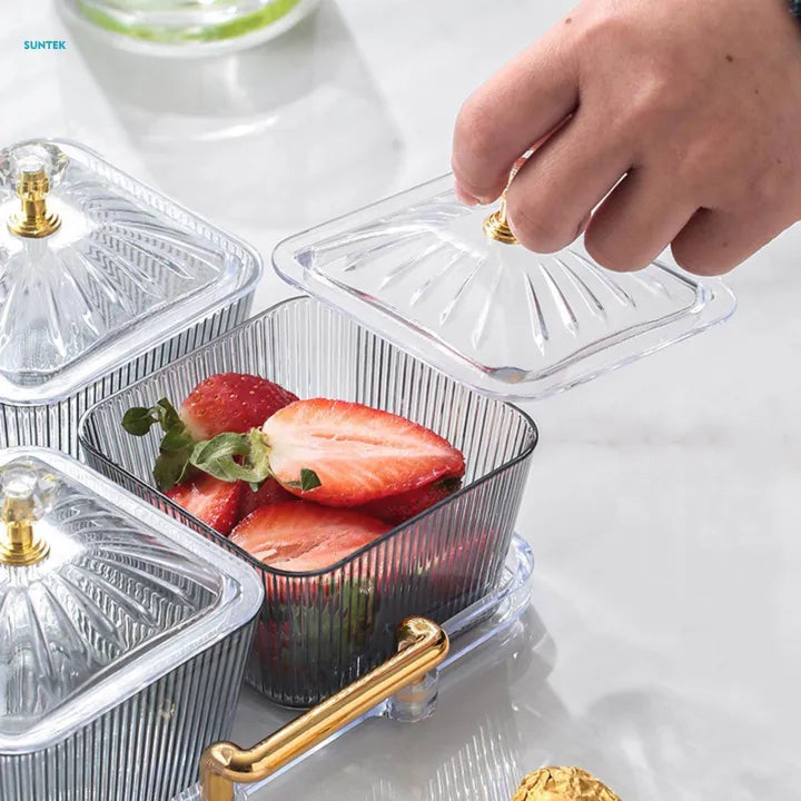Acrylic 4pcs Candy Storage Tray Set, Serving Fruit Tray With Glass Acrylic Lid, Desktop Candy Container