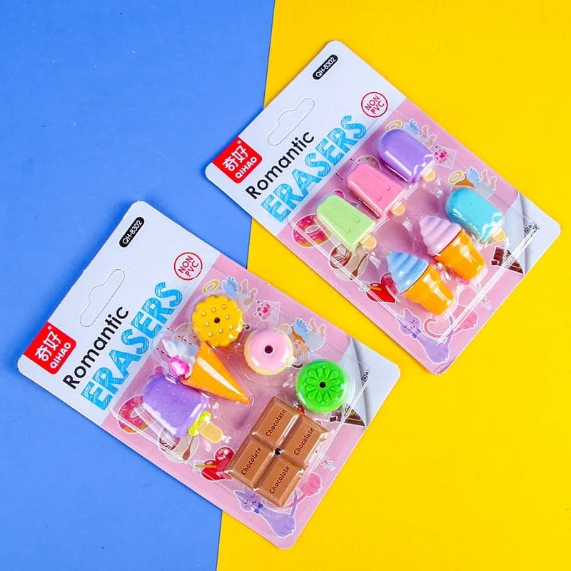 Set Of 6 Cute Fancy Eraser, Cute Cartoon Pencil Eraser,  Non Toxic Dessert Eraser for Kids, Children School College Office Supplies