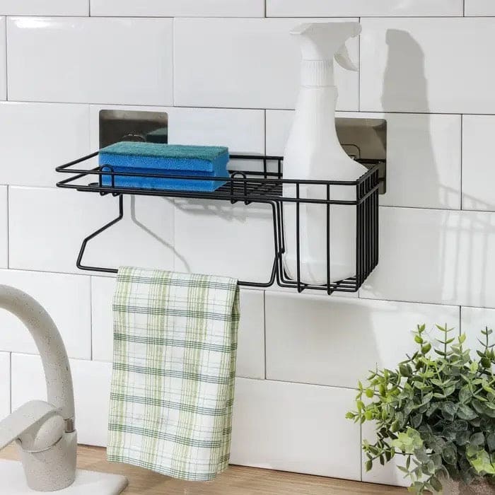 Corner Storage Caddy Basket, Kitchen Bathroom Magic Hanging Rack, Self Adhesive Wardrobe Hanging Organizer, Metal Wall Mounted Storage Shelf With Towel Hanging Rack, Home Kitchen Bathroom Wall Hanging Shelves