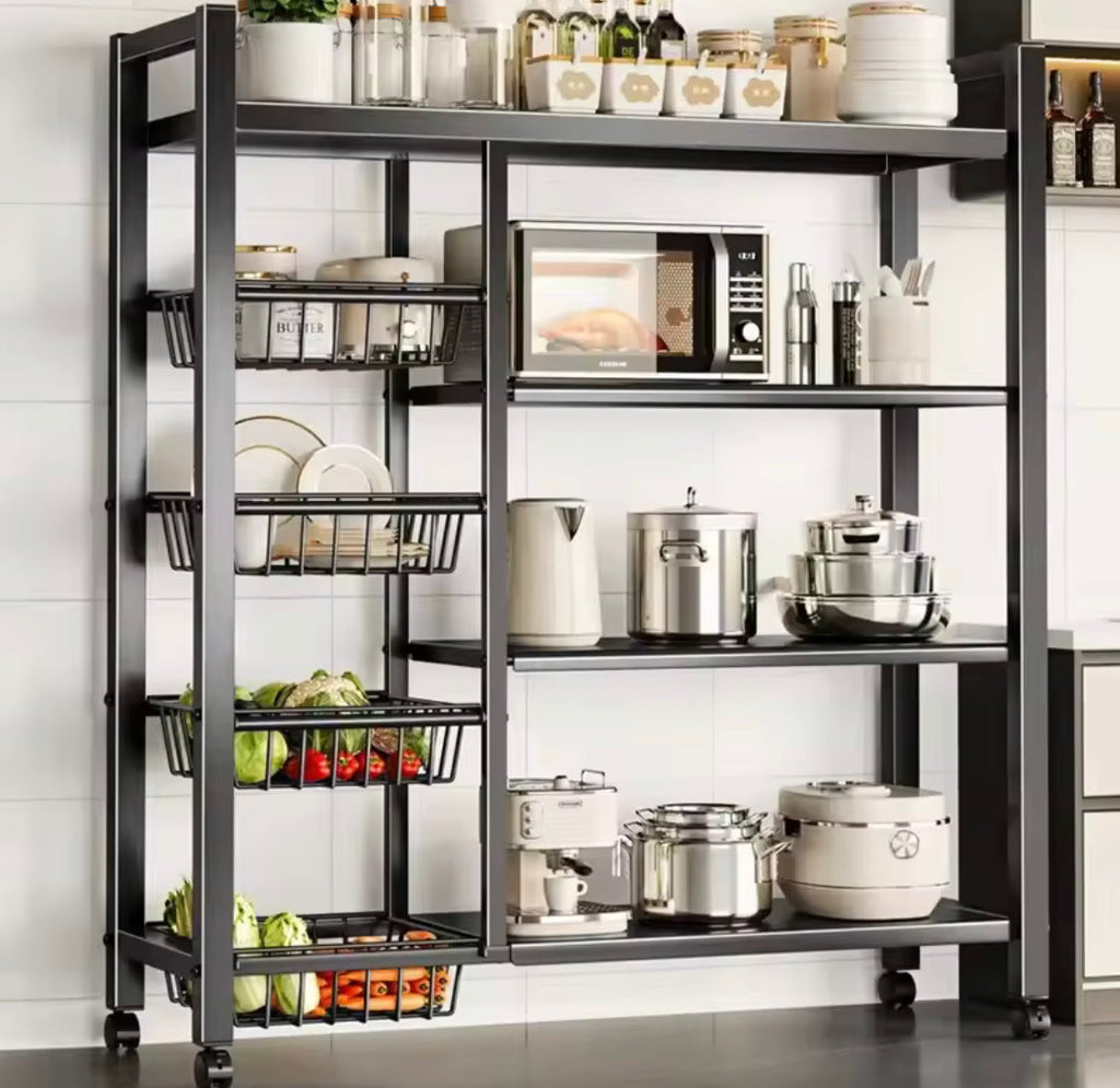 Multilayer Storage Rolling Cart, Moveable Kitchen Storage Rack With Baskets, Multifunctional Kitchen Organizer