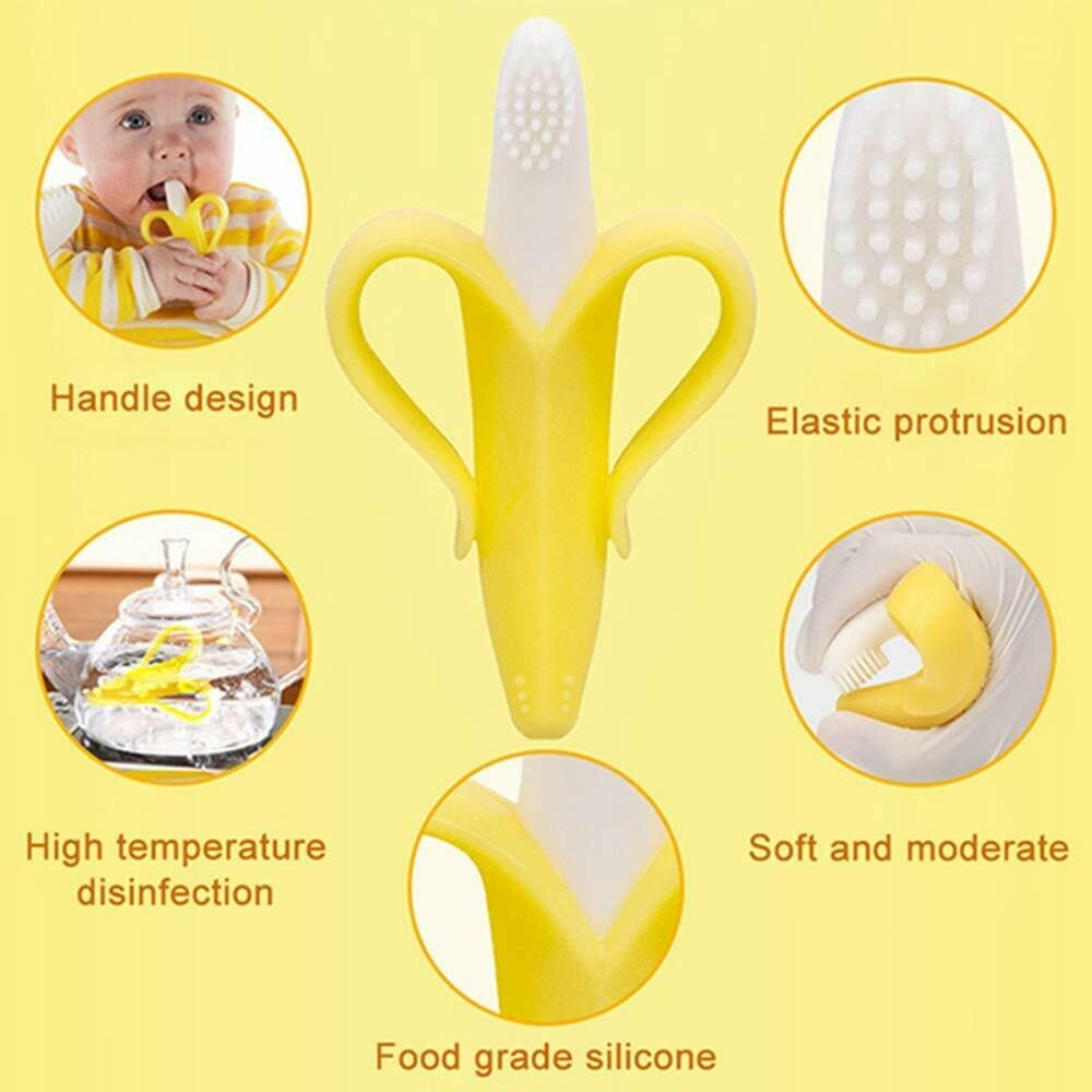 Baby Banana Teething Toothbrush, Training Teether For Infants, Silicone Pain Relief Teether