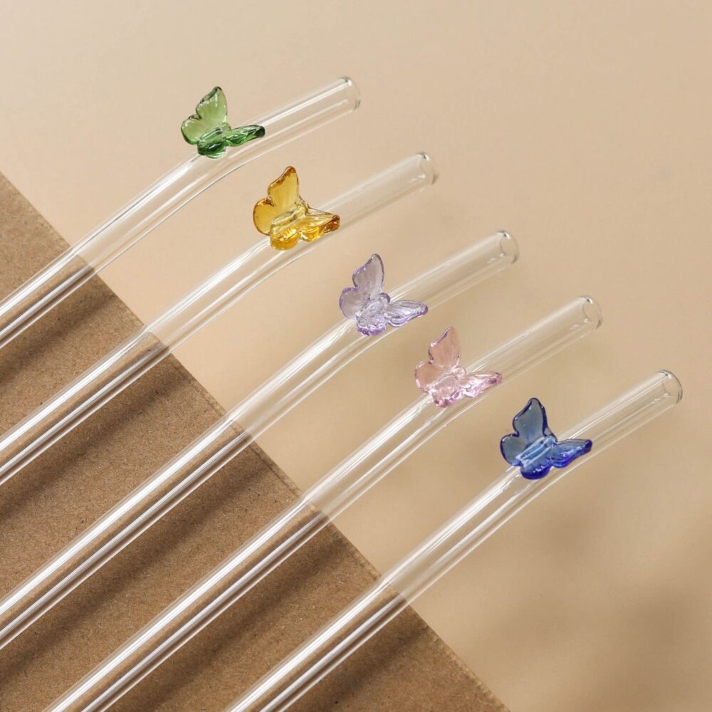 Butterfly/Stars Glass Straws - 4Pcs