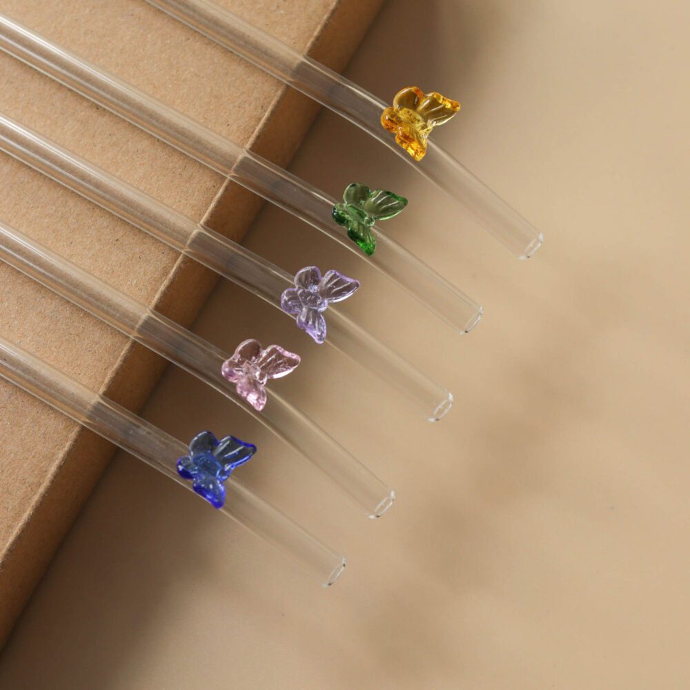 Butterfly/Stars Glass Straws - 4Pcs