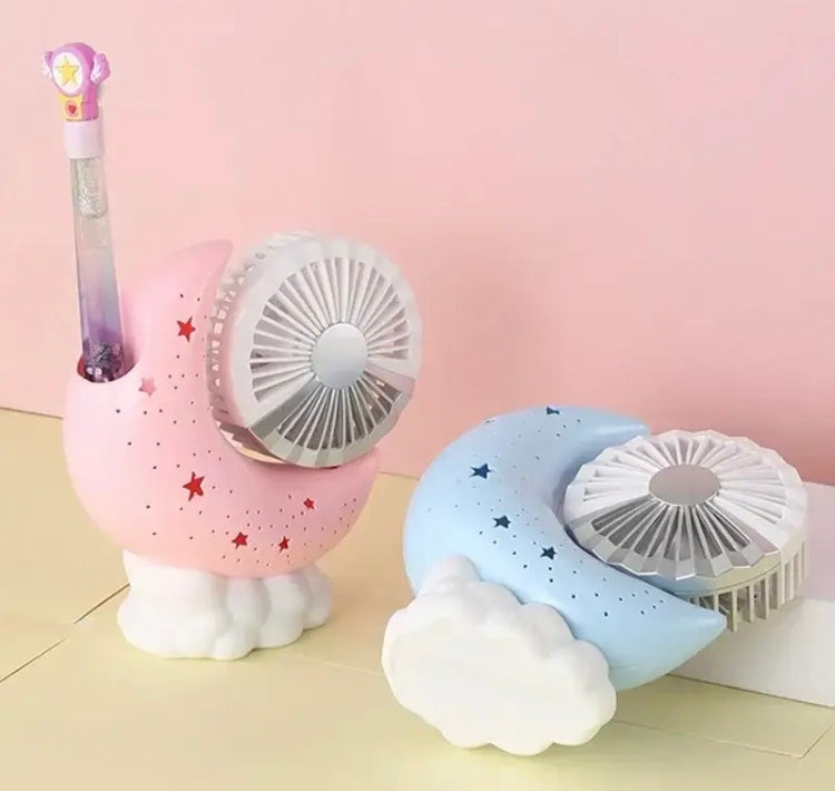Moon Shaped Mini Fan, USB Rechargeable Desktop Lamp Fan, Adjustable Angle Pen Holder Fan