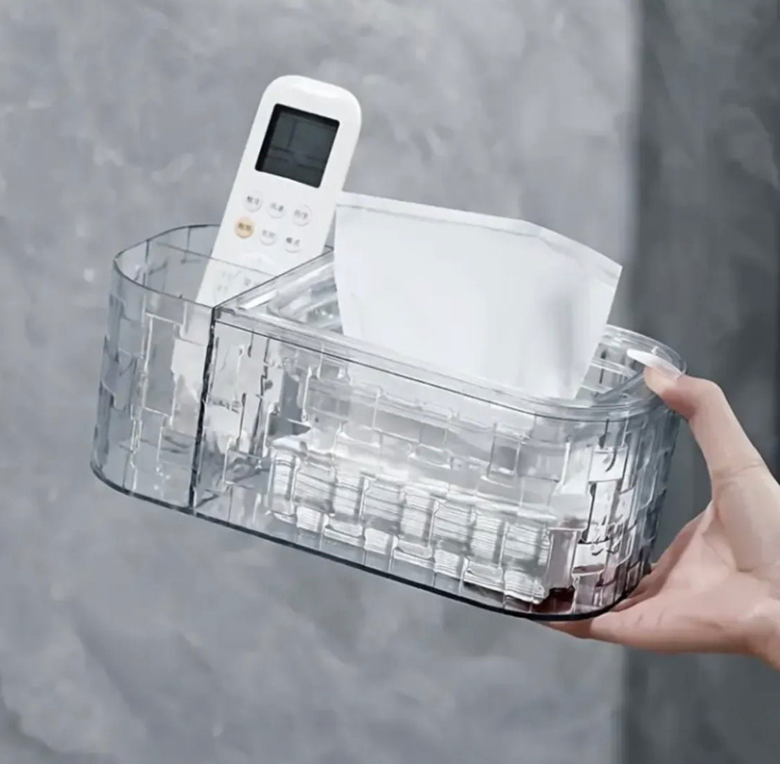 Glacier Pattern Tissue Box With Remote Holder, Large Capacity Paper Dispenser, Living Room Tissue Storage Box