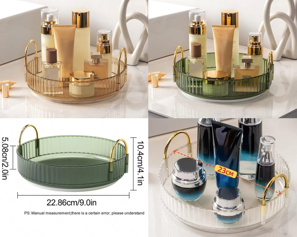 360° Rotating Cosmetic Display Case, Multifunctional Crystal Rotating Tray, Detachable Skincare Holder Rack