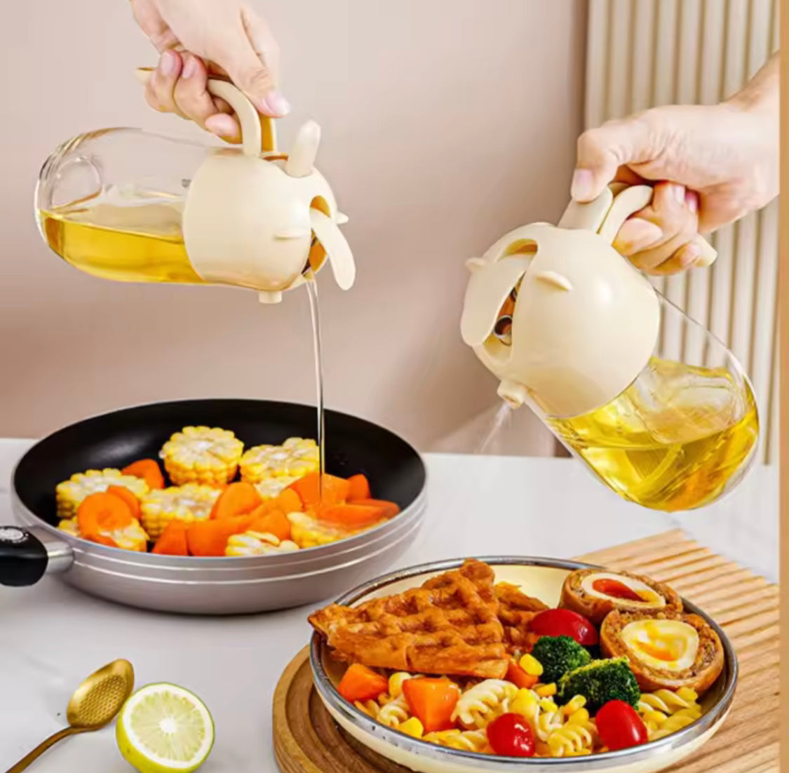 Rabbit Shaped Oil Dispenser Bottle, Vinegar Soy Sauce Spray Pour Oil Container, Home Barbecue Air Fryer Glass Baking Oil Kettle, Glass Container with Decorative Design For Cooking Oil