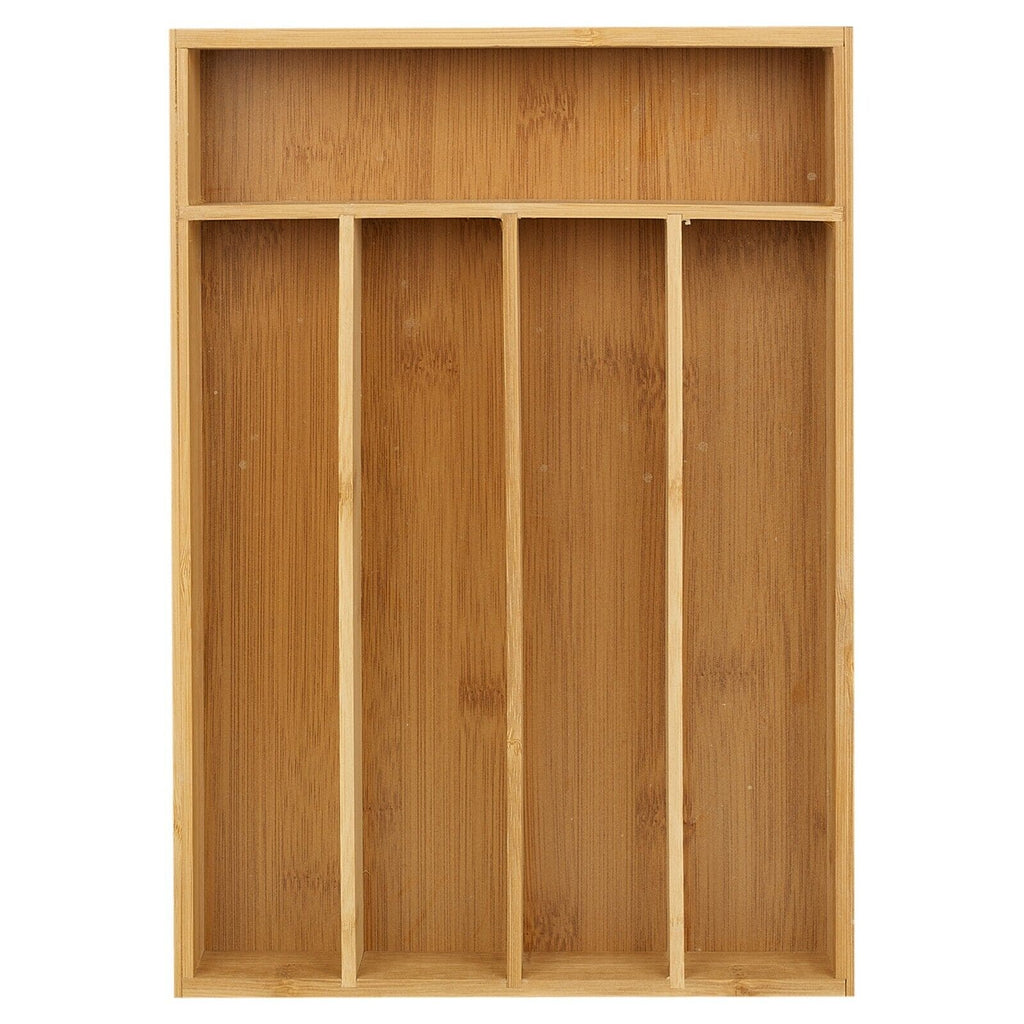 5 Compartment Bamboo Cutlery Tray, Kitchen Drawer Utensils Holder, Wooden Knife Fork Spoon Organizer Case, Bulk Bamboo Cutlery Tray, Drawer Multi Compartment Flatware Tray