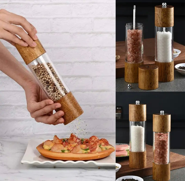 Manual Sea Salt Pepper Grinder, Cylindrical Wooden Salt and Pepper Grinder, Kitchen Seasoning Tool