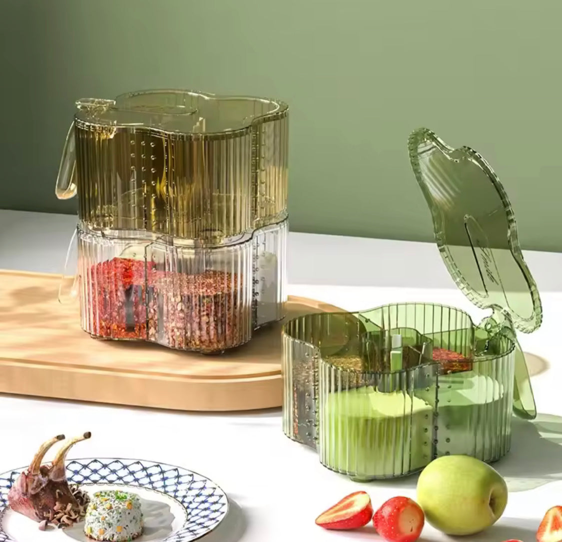 Four Compartment Seasoning Spice Box, Transparent Flip Cover Spice Box, Kitchen Spice Pot