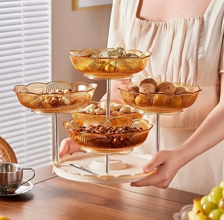 Rotating Luxury Fruit Tray, Elegant Snack And Candy Serving Tray, 5 Plates Rotating Serving Stand