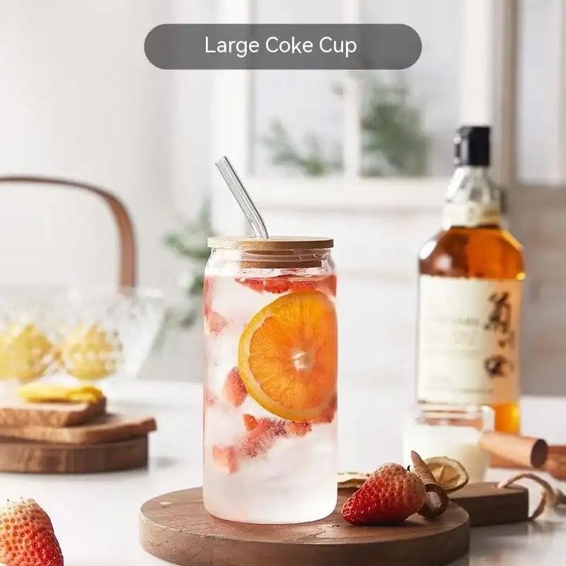 Bubble Tea Cup, 500ml Glass Mug With Bamboo Glass And Straw.