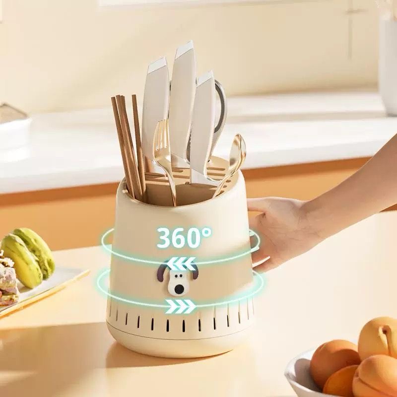 360° Rotating Spoon Holder, Round Cutlery Storage Organizer, Household Knife Storage Countertop, Durable Spoon Fork Storage Shelf