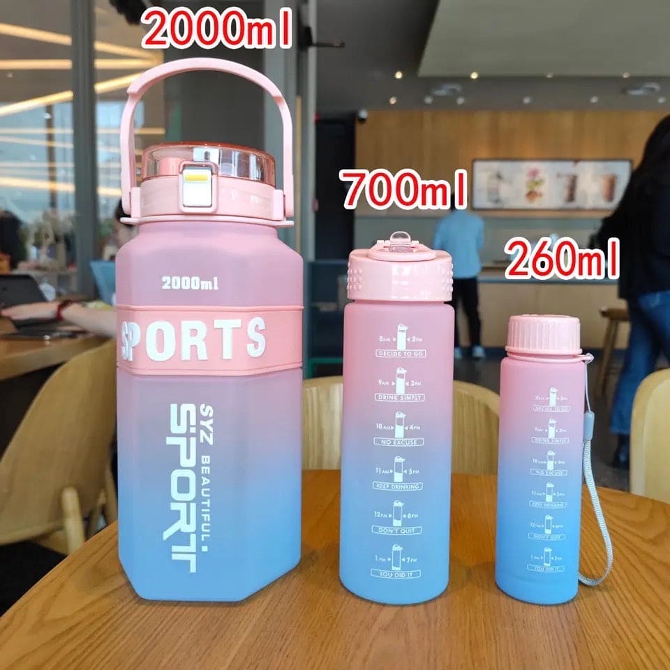 Set Of 3 Sport Water Bottle With Straw, Modernist Ombre Letter Graphic Drinking Bottle, Outdoor Gradient Drink Bottle, Large Capacity Water Dispenser Bottle