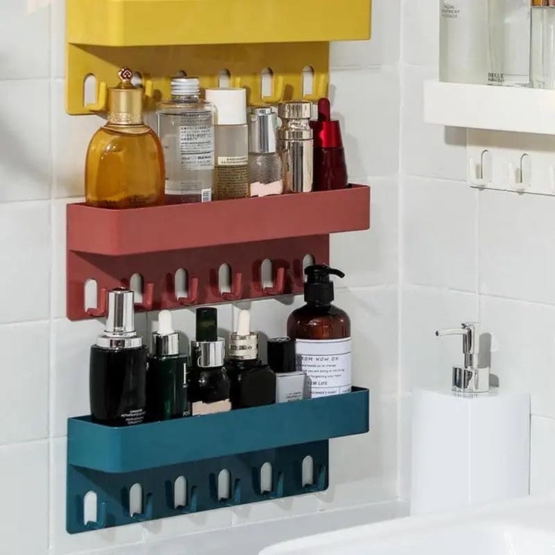 Shower Caddy Basket With Hooks, Wall Mounted Floating Shelf.