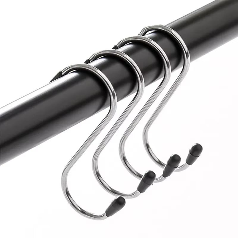 5pcs S Shaped Steel Hooks Set, Towels Hook Set, Shower Curtain Hook Rings, Kitchen Table Cloth Hanging Hook Set