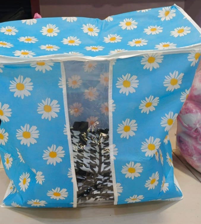 Printed Multipurpose Storage Bag, Storage Bags With Handles, Non Woven Floral Print Storage Organizer, Closet Organizer