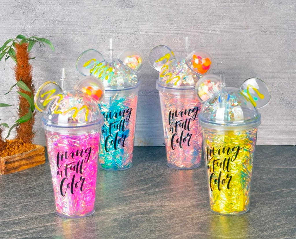 450ml Cute Creative Drinking Water Cup, Premium Plastic Glitter Water Sipper, Girls Fancy Water Cup With Straw