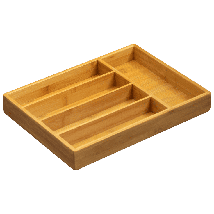 5 Compartment Bamboo Cutlery Tray, Kitchen Drawer Utensils Holder, Wooden Knife Fork Spoon Organizer Case, Bulk Bamboo Cutlery Tray, Drawer Multi Compartment Flatware Tray