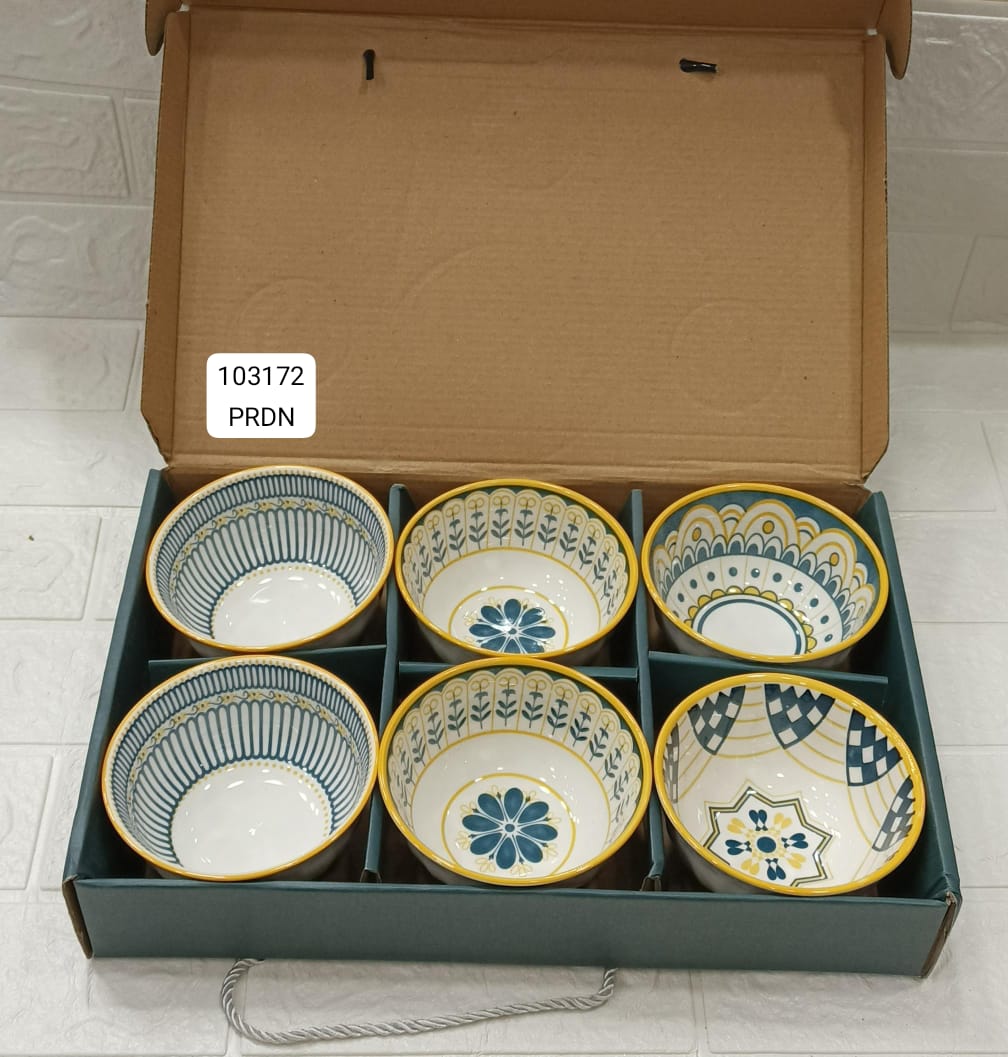 Set of 6 Ceramic Serving Bowls, Japanese Ceramic Rice Bowl, Dinnerware Bowls Gift Set, Floral Ceramic Bowl Set