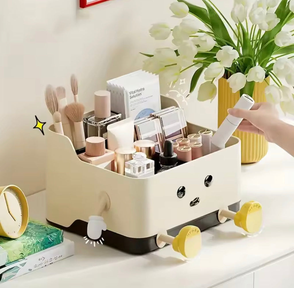 Cute Cartoon Style Desktop Storage Box, Multi Grid Countertop Cosmetic Organizer Shelf, Cute Desktop Decoration Accessories