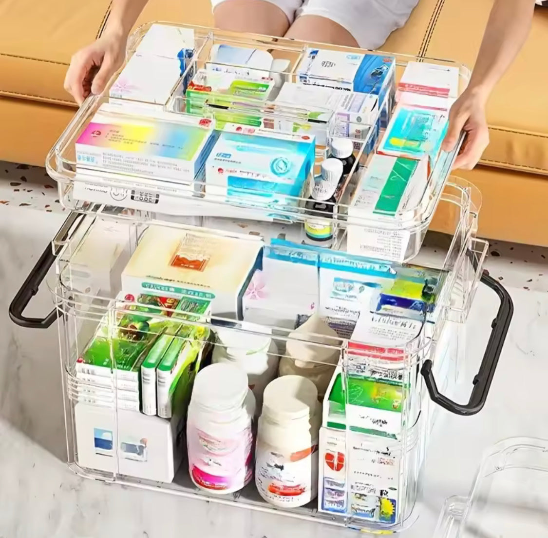 Double Layer Transparent Medicine Box, Household Medicine Box, Large Capacity Multifunctional Medicine Storage Box