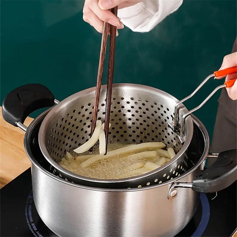 Stainless Steel Cooking Steamer With Handle, Kitchen Pot Pressure Cooker, Anti-scald Steamer Basket, Multifunctional Fruit Vegetable Washing Basket, Deep Fryer Pot Strainer