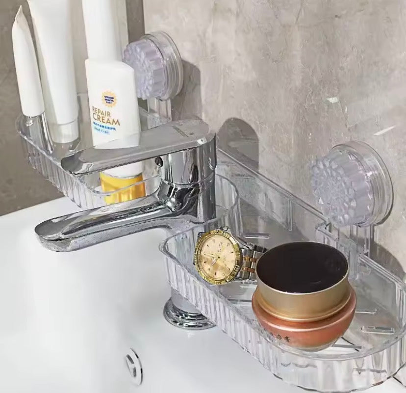 Bathroom Sink Faucet, Star Shaped Suction Cup Rack, Drainage Wall Hanging Storage Shelf, Single Layer Plastic Sticking Shelf