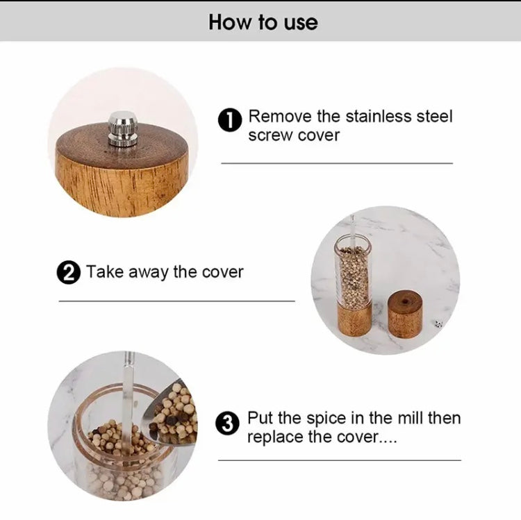 Manual Sea Salt Pepper Grinder, Cylindrical Wooden Salt and Pepper Grinder, Kitchen Seasoning Tool