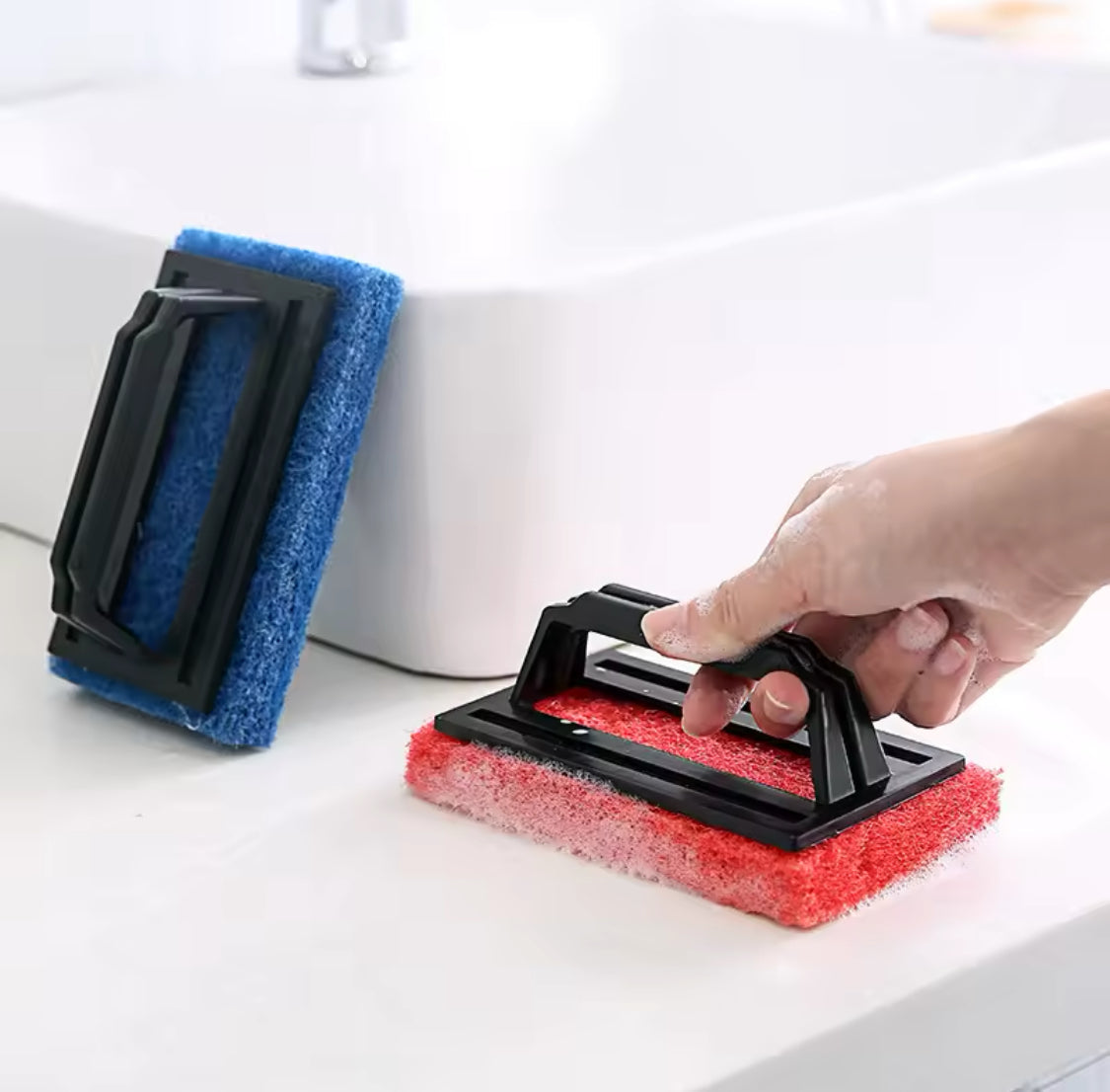 Kitchen Sink Cleaning Sponge With Handle, Wall Sponge Magic Wipe, Multipurpose Ultra Fine Fiber Cleaning Brush, Handheld Sponge Cleaning Brush