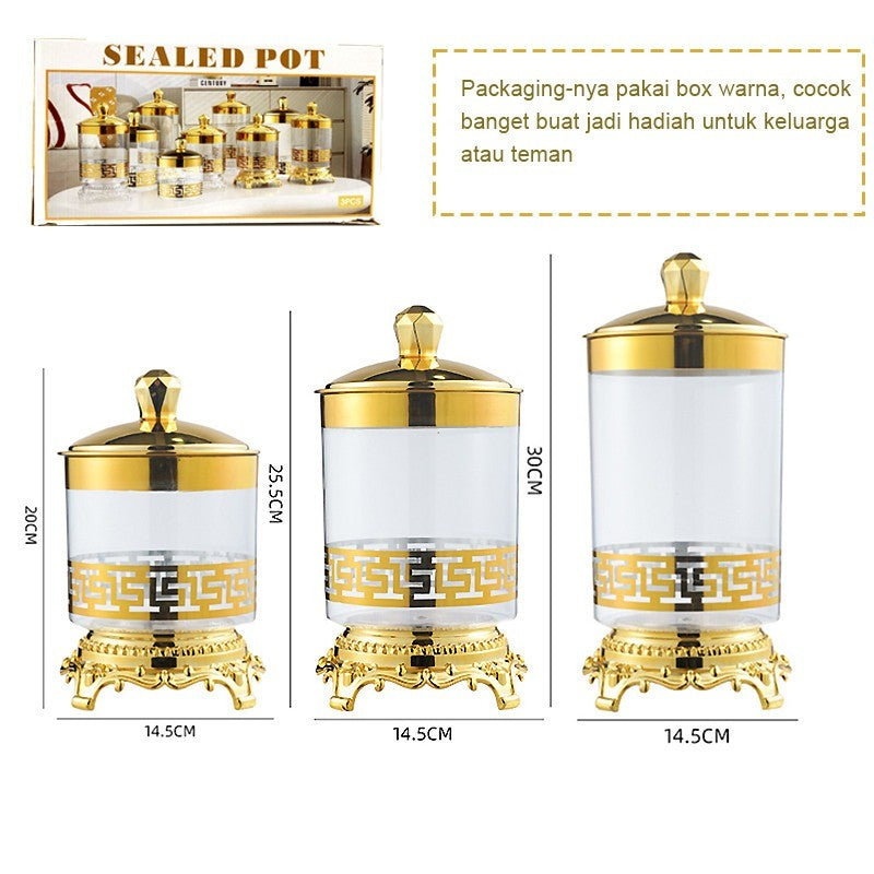 Acrylic Golden Jar Set 3 Pcs Stylish Storage Jars for Kitchen Snacks Dry Items