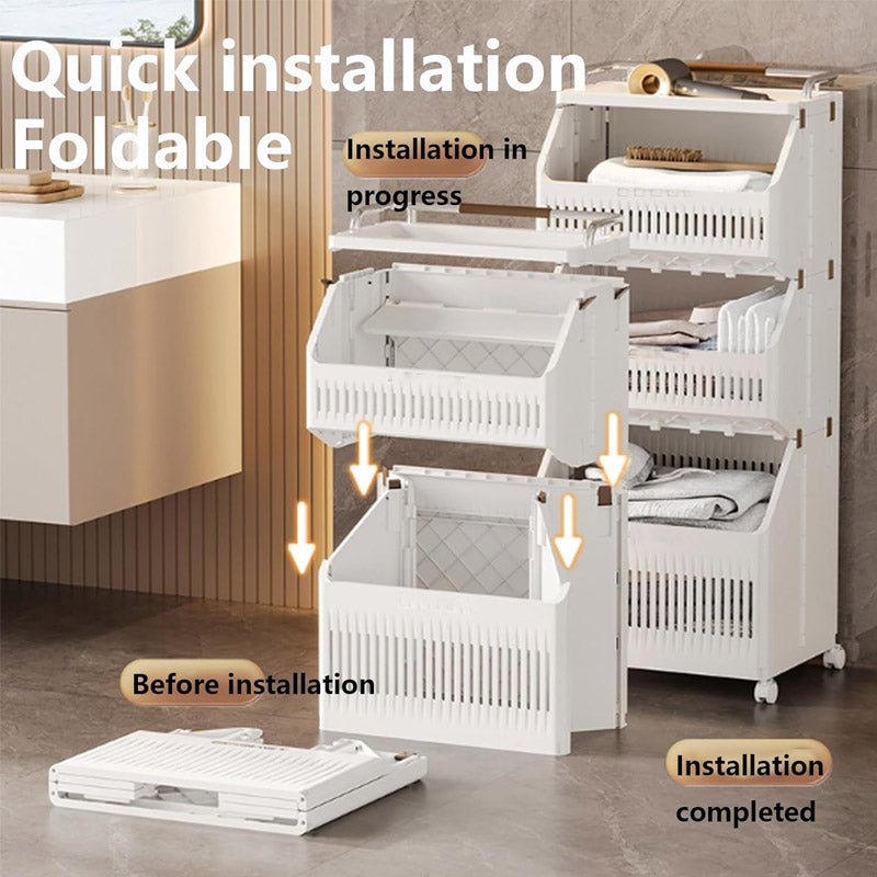 Multi Layer Laundry Basket, Multifunctional Trolley For Kitchen And Bathroom, Moveable Trolley For Living Room