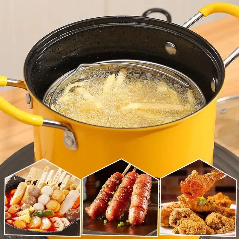 Mini Deep Frying Strainer Pot, Multifunctional Household Deep Frying Pan, Non Stick Mini Small Oil Frying Pot