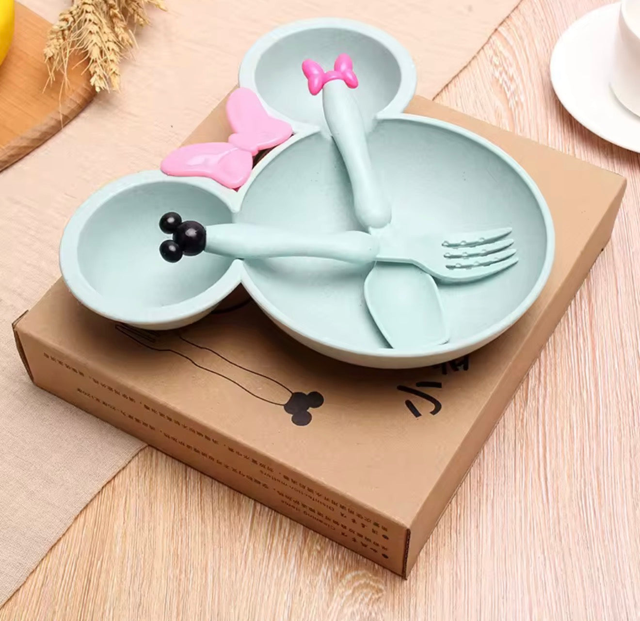 Set of 4 Mickey Mouse Kids Plate set with Spoon and Fork