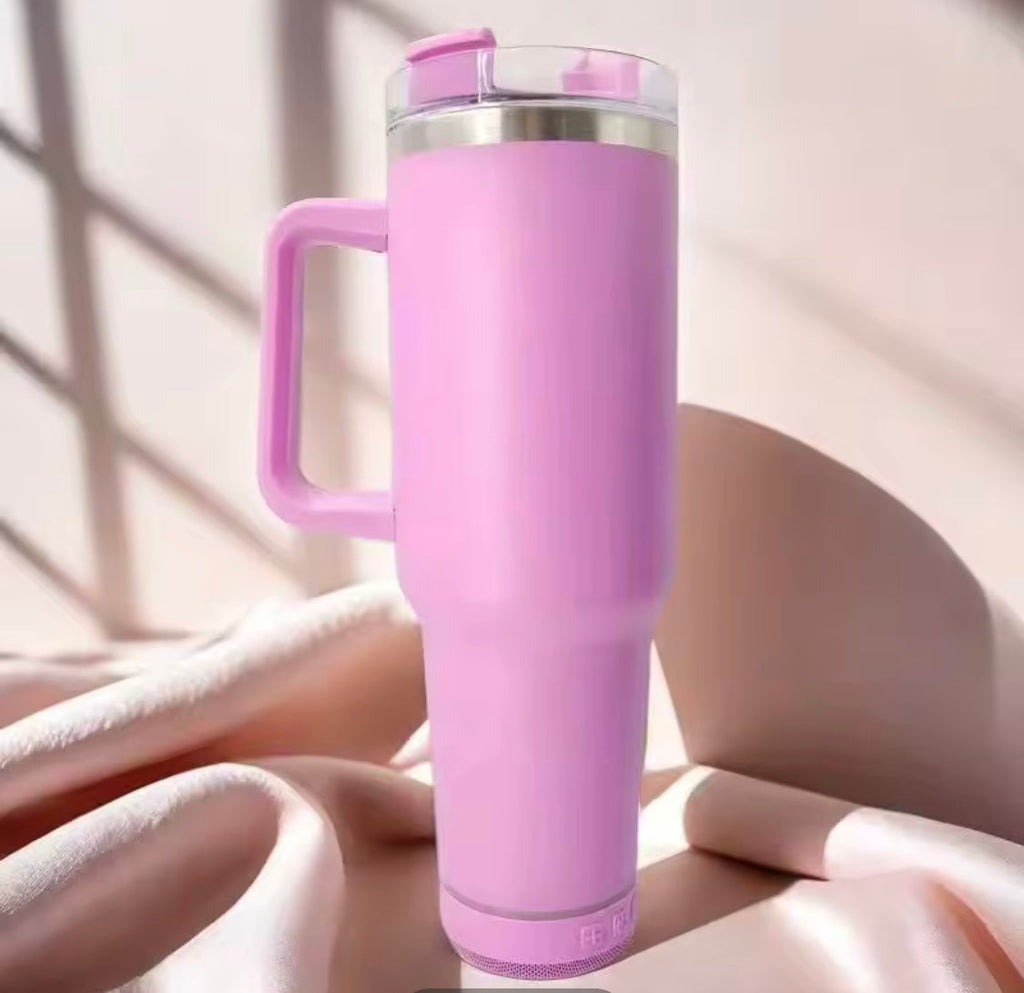 Double Vacuum Bluetooth Audio Car Tumbler, Tumbler With Handle Lid Straw, Stainless Steel Vacuum Insulated Car Mug, Thermal Iced Bottle