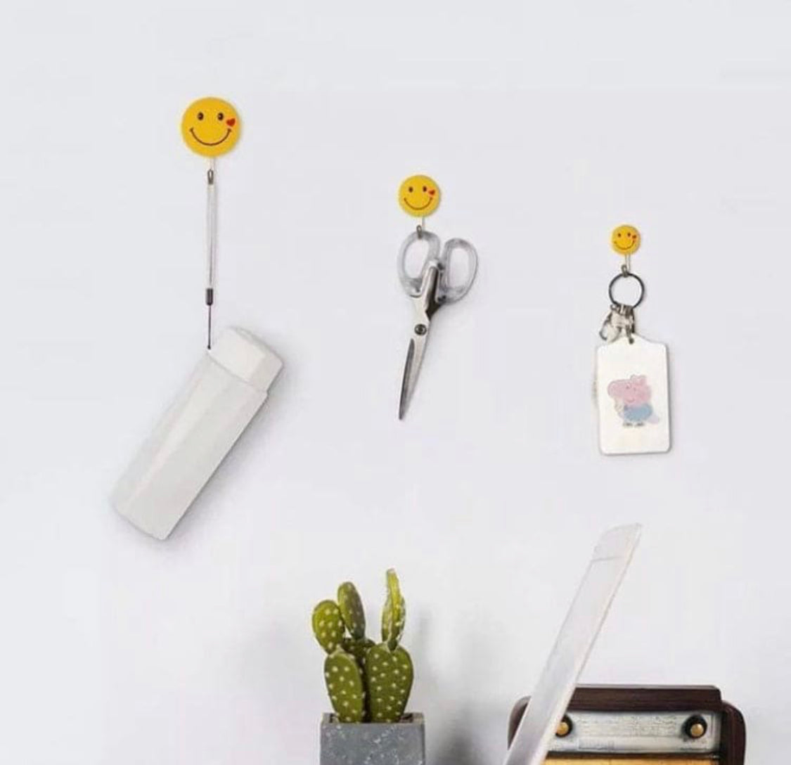 Set Of 3 Strong Adhesive Wall Hook, Smiling Face Style Sticky Hooks, Strong Sticky Emojis Hook
