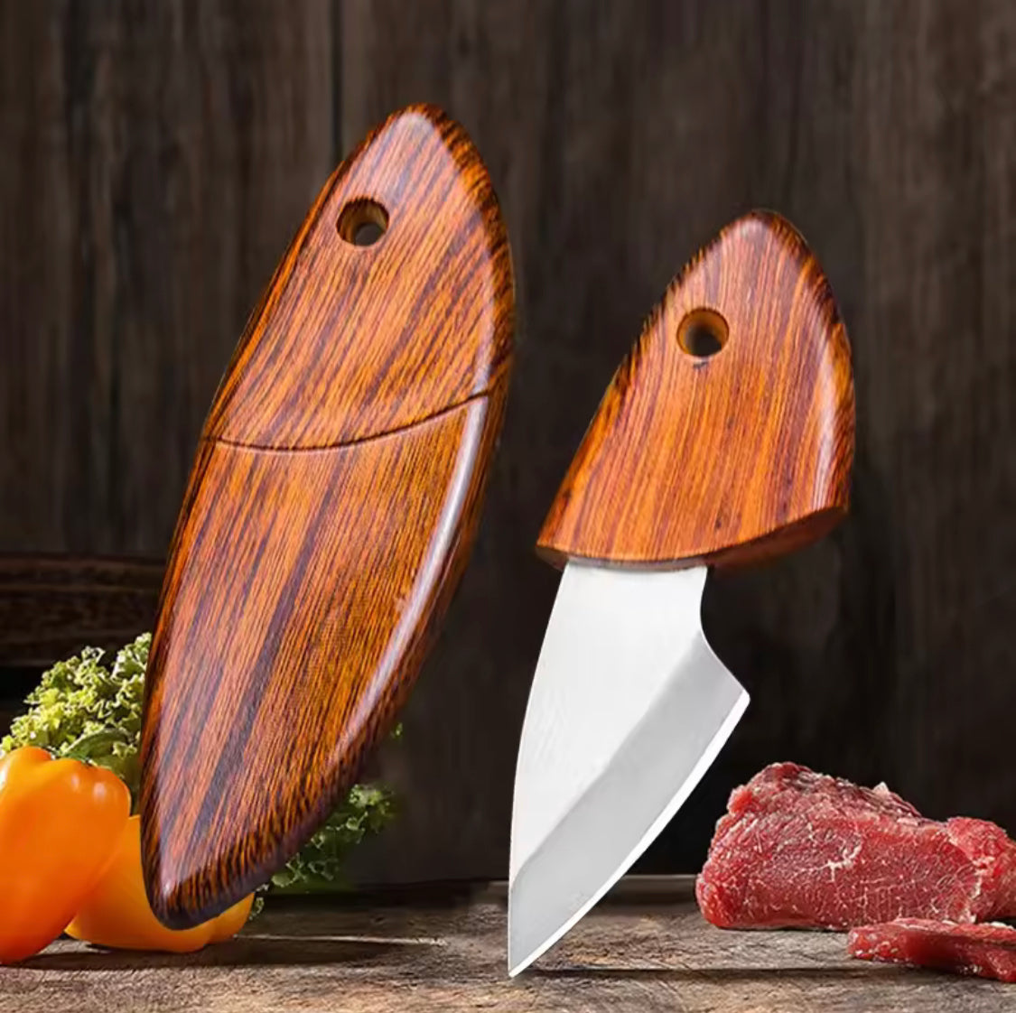 Wooden Handle Pocket Knife, Portable Mini Fruit Knife, Mini Knife Hand Forge Blade, Multifunctional Camping Hunting Knife