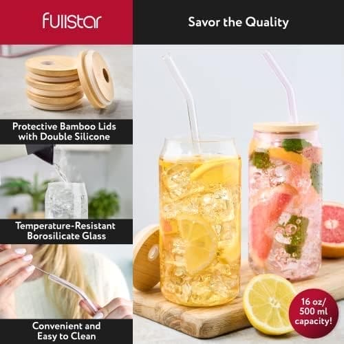 Bubble Tea Cup, 500ml Glass Mug With Bamboo Glass And Straw.