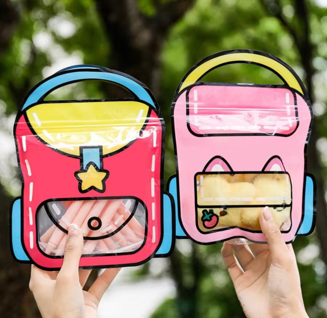 Set Of 4 Zip Lock Bag, Kids School Bag Shape Packing Bag, Cartoon Candy Cookie Bag