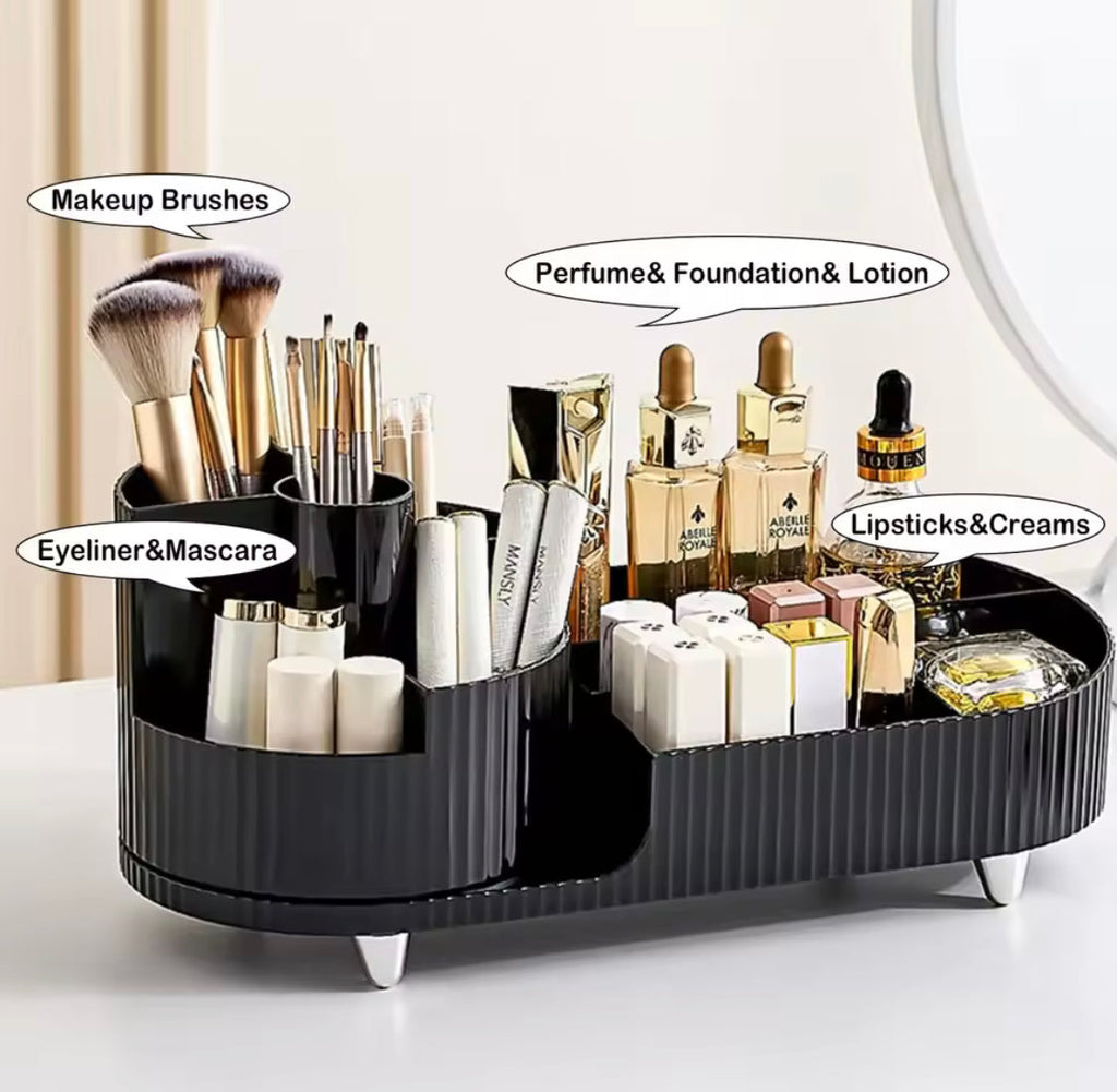 Cosmetic Storage Organizer With Spinning Brush Holder, Large Capacity Perfume Make Up Brush Holder, Makeup Sundries Storage Organizer