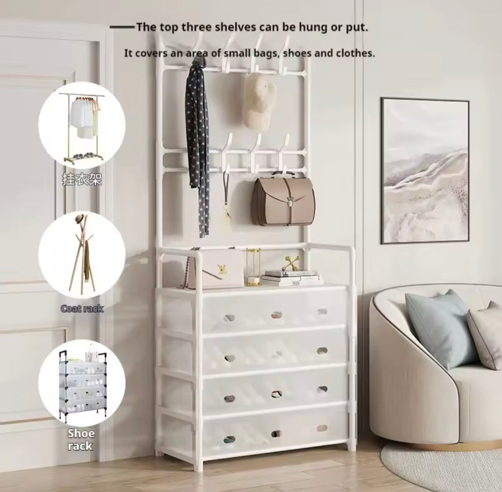 Dust Proof Multifunctional Coat And Shoes Rack, Multi Layer Shoe Storage Rack, Living Room Organizer Shelf