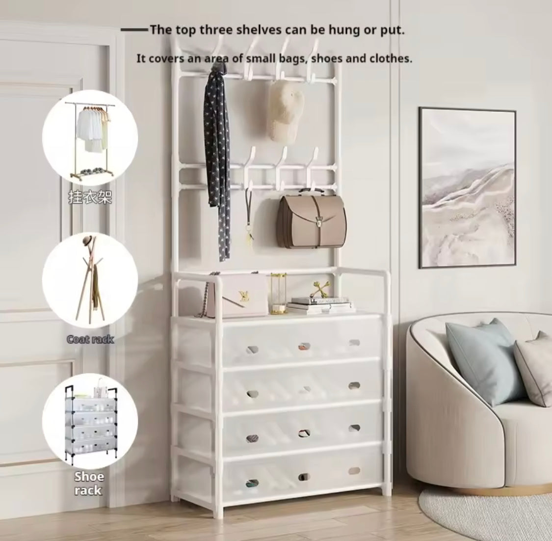 Dust Proof Multifunctional Coat And Shoes Rack, Multi Layer Shoe Storage Rack, Living Room Organizer Shelf