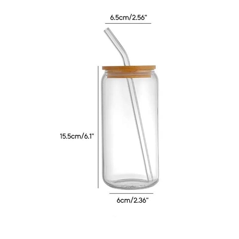 Bubble Tea Cup, 500ml Glass Mug With Bamboo Glass And Straw.