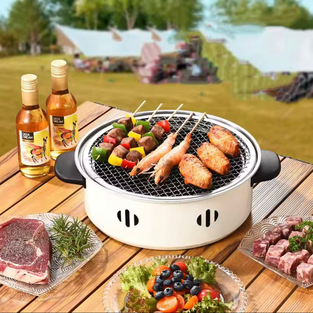 Portable Barbecue Grill Korean Charcoal Stove, Stainless Steel Split Barbecue Stove, Round Non Stick Barbecue Rack For Outdoor