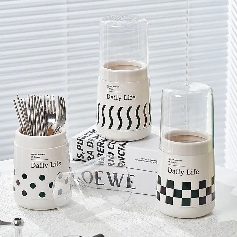 Daily Life Printed Cutlery Holder, Removable Hollow Out Utensils Organizer, Base Plate Drainable Spoon Fork Chopstick Stand Tray, Multifunctional Spoon Fork Chopstick Storage Holder, Household Kitchen Tableware Storage Holder Box