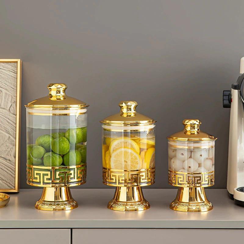 Acrylic Golden Jar Set 3 Pcs Stylish Storage Jars for Kitchen Snacks Dry Items