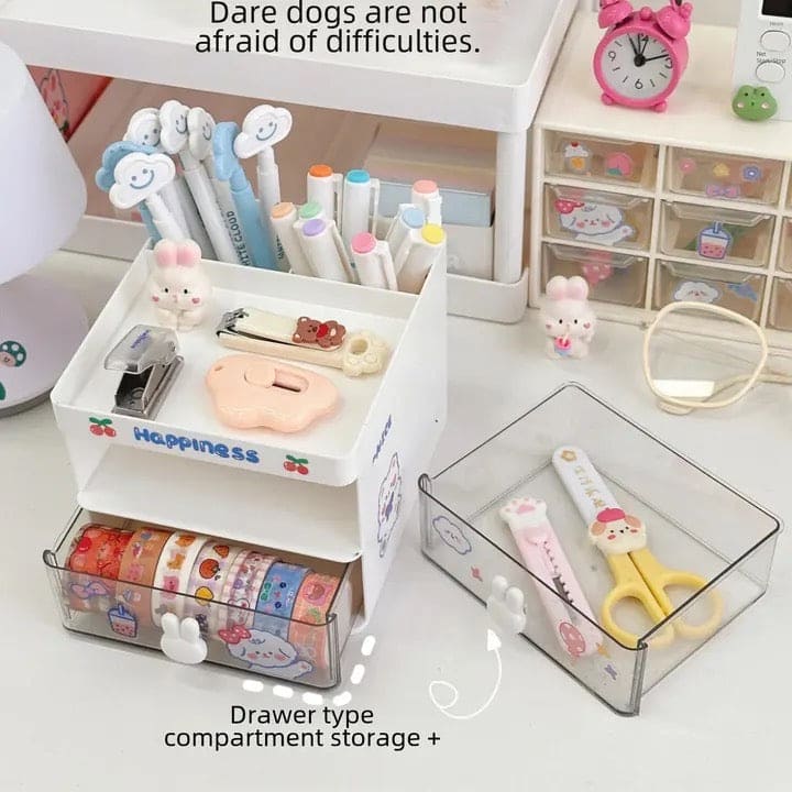Cute Candy Stationary Organizer, Lovely Fashion Pen Holder with Sticker, Multifunctional Stationery Pencil Organizer, Large Capacity Waterproof Student Desk Holder