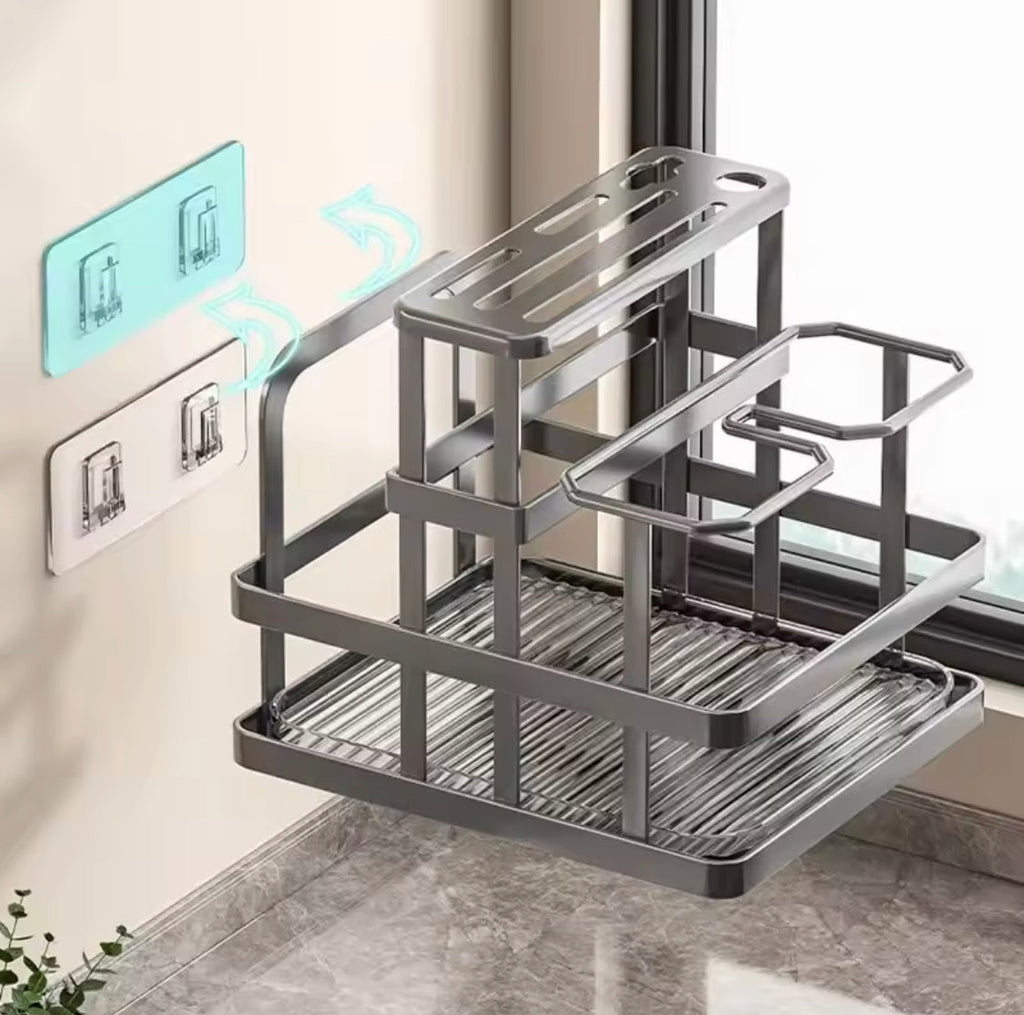 Wall Mounted Cutlery Organizer, Cutlery Organizer With Drain Shelf, Metal Drain Storage Rack